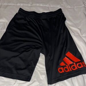 adidas Men’s Black Athletic Shorts with Red Logo Panel